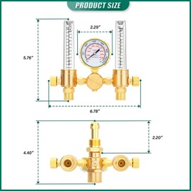 BOGERDACK Dual Output Argon Regulator, Flow Meter 0-60CFH, CGA580 Inlet Connection, 5/8" x 18RH Outlet Fitting, for TIG MIG Welding