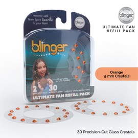 blinger® Ultimate Fan Refill Pack with 30 Precision-Cut Glass Crystals |Instantly Sparkle in Team Spirit Colors | Hair-Safe – Bling in Brush Out - Orange