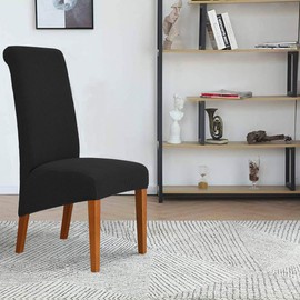 Deisy Dee Stretch XL/Oversized Soft Spandex Extra Large Dining Room Chair Covers for Kitchen Dining，Removable Washable Chair Protectors Slipcovers (Black, 2)