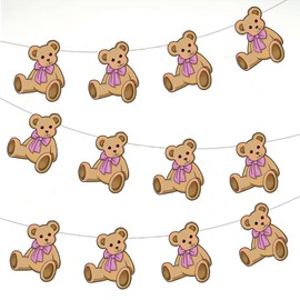 AK Giftshop Teddy Bear Pink Christening Baby Shower Birthday Bunting Party Decorations - 12pcs / 2.5m Ribbon