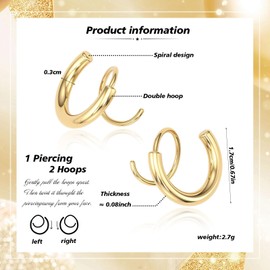 Creolen Gold Ohrringe, 14 Karat Gold Schlafen Knorpel Ohrringefür Damen Mädchen, Modische Einfache Huggie Hoop Schmuck für Frauen