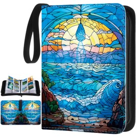 Humyoun Card Binder 4/9 Pocket PU Waterproof Trading Binder Compatible with Mtg/ygo/tcg for 400/900 Portable Album Holder with Zipper Wristband Card Organizer(Island Style,9.8 x 7.7 x 2 Inch)