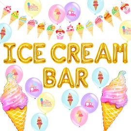 RGT Ice Cream Bar Decoration Ice Cream Bar Supplies Ice Cream Bar Banner Sign Ice Cream Birthday Decoration Ice Cream Balloons Sundae Funday Decoration