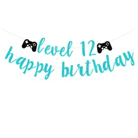 bng-bng 12 Birthday Banner for Boys Blue Glittery Happy 12th Birthday Bunting Banner for 12 years old Birthday Party Decorations Photo Backdrop