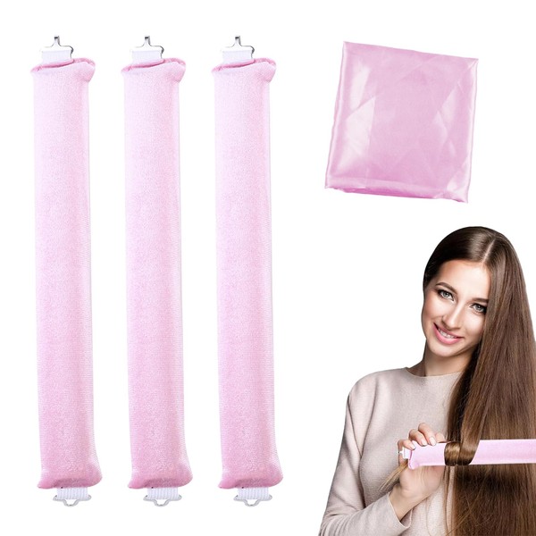 Pack of 3 Heatless Curls, Flexi Rods with Hooks, Overnight,