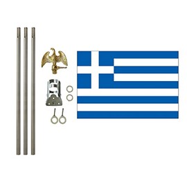 Greece 3x5 ft Outdoor Flag and Flag Pole Set, Combination Comes with a 3x5 ft Polyester Flag a 6 ft long 3/4 inch Diameter Aluminum Pole with Bracket (Greece)