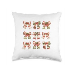 Pink Bows Cute Coquette Christmas y2k Clean Girl Aesthetic Throw Pillow