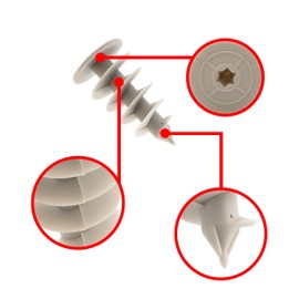 Insulation Dowels, Thermal Thermal Bridge-Free Attachment, Processing without Pre-Drilling or Special Tools, Hard Foam Dowels, Styrofoam Dowels, Spiral Dowels (25 x 50-25 Pieces)