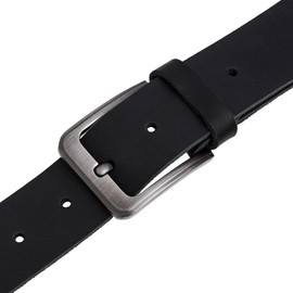 John Moses - Mens Leather Belt with Scratch Resistant Buckle Soft Genuine Belt for Casual Denim Dress, black