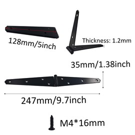 AUXBC 4Pcs 5-Inch Heavy Duty Iron Strap Hinges, Matte Black Gate Tee Hinges for Shed, Fence, Cabinet, Wood Gate Applications with Mounting Screws