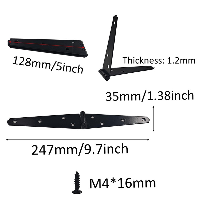 AUXBC 4Pcs 5-Inch Heavy Duty Iron Strap Hinges, Matte Black