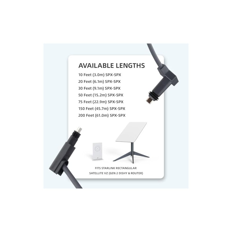 XTAR 20FT Replacement starlink Cable for Starlink Rectangular Satellite V2
