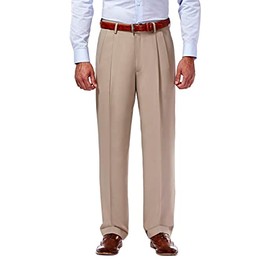 Haggar mens Mynx Gabardine Hidden Expandable Waistband Classic Fit Front Pleated dress pants, Tan, 38W x 31L US