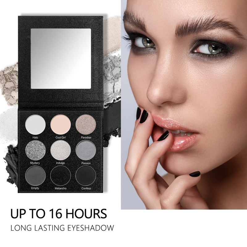 Black Grey Smokey Eyeshadow Palette Matte Black White Gray Silver