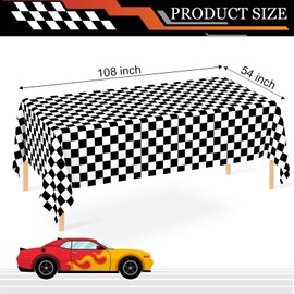 WNINK 2 Pack Black and White Checkered Disposable Tablecloth Race Car Theme Party Table Cloth, Black checkered tablecloth for Race Car Theme Birthday, Outdoor Picnic Parties Decorations, 54 × 108 Inch