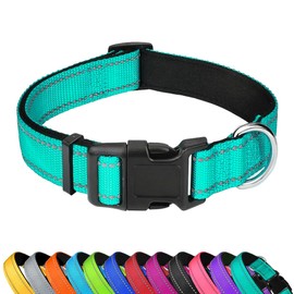 PWOD Reflective Dog Collar, Adjustable Soft Neoprene Padded Nylon Pet Collars with Buckle for Medium Dogs, Turquoise,M