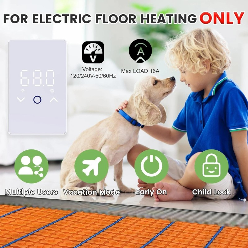 MAXKOSKO WiFi Smart Thermostat with Touchscreen LED Display 120V/240V