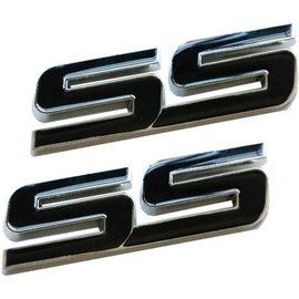2Pc Trunk and Fender SS Emblem 10336980 3D Metal Badge Pearl Replacement for 2006 2007 2008 2009 2010 Impala Malibu HHR Cobalt SSR (Silver Black)
