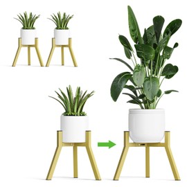 Adjustable Plant Stands Set of 2, Metal Modern Small Plant Holder, Heavy Duty Stable Flower Holder Stand rack Suitable for pots up to 10 inches Indoor Outdoor Corner Living Room Balcony Office golden PS-007GY-2