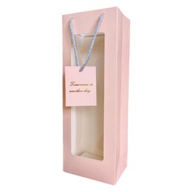 HANSWARE 4PCS Wine Gift Bag with Handles for Bottles Gifts Clear Window Paper Bags for Valentines,Wedding,Easter,Christmas,Baby Shower,Birthday Party,Pink-4PCS