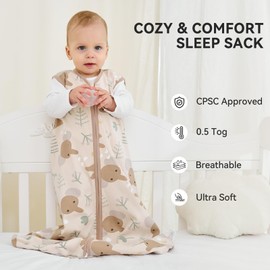 FILLEEP Baby Sleep Sack 6-12 Months 0.5 Tog Sleeping Sack for Babies 3 Pack 100% Cotton Wearable Blanket Baby Lightweight 2-Way Zipper Infant Sleep Sacks