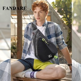 FANDARE Leicht Brusttasche Sling Rucksack Schultertasche Chest Bag Crossbody Umhängetasche Sporttasche Herren Damen Junge Mädchen Reise Crossover Daypack Wandern Bergsteigen Reisen Polyester Schwarz