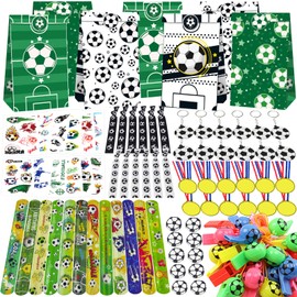 BJPERFMS 96 PCS Football Party Bags, Football Party Bags Fillers with Football Keyring Bracelet Whistles Tattoos Football Party Bags Decorations for Kids Birthday Christmas Gifts
