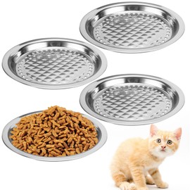 Apatal 3PCS Stainless Steel Cat Bowls, 12.5" Dia Shallow Cats Water Food Dish Replacement Whisker Fatigue Relief Plate Stackable Metal Pet Feeding Bowl Basic Bulk for Rabbit Large Dogs Cats