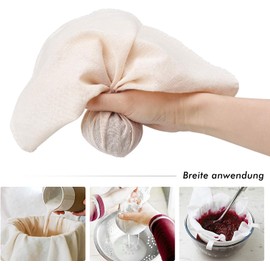 Wandefol Etamine Natural Cotton Cloth Filter Cloth Gauze Food Kitchen Square Towels Round 50 x 50 cm, Milk Bag 17.5 x 13.5 cm, Pack of 5