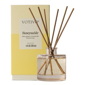 Votivo Honeysuckle Signature Reed Diffuser | Floral Scented Home Fragrance Diffuser with Sticks, Reed Oil and Glass Bottle | Decorative Air Freshener for Home Decor | 4 oz