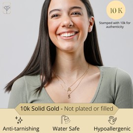 MAX + STONE 10k Yellow Gold Small Script Initial Letter H Pendant Necklace for Women Adjustable Chain Size 16 to 18 inches with Spring Ring Clasp