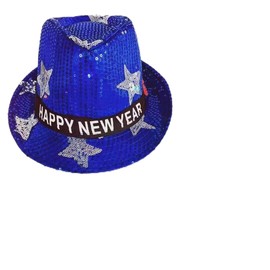 Pack of 12 Happy New Years Eve Theme Party Favor Satrs Fedora Hats with LED Colorful Lights
