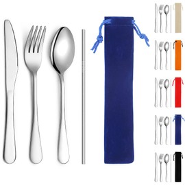 Kyraton Portable Flatware, Reusable Camping Flatware, Bento Box Flatware, Silverware For School/Work/Office/Outdoor, Dishwasher Safe, Set of 4 Pieces