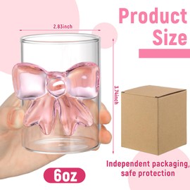 Reallnaive 2 Pcs Coquette Glass Cups Pink Bow Champagne Fashioned Glasses Clear Reinforced Stems and Romantic Pink Bow for Weddings Engagements Party Gifts(Flat Bottom)