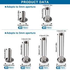 VooGenzek 40 pieces diameter 5 mm sleeve screws with M4 screws, connecting screw furniture screws, connectors for furniture binding screws, nickel-plated steel connecting screws, for cabinets