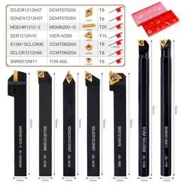 CHAWNIAO Indexable Lathe Turning Tool 21Pcs Kit 1/2" (12mm) Shank, Includes 7Pcs Metal Lathe Tool Holders and 14Pcs Carbide Inserts for Turning Boring Grooving Cutting Threading Carbide Turning Tool