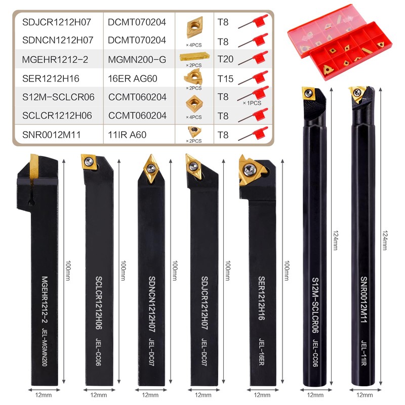 CHAWNIAO Indexable Lathe Turning Tool 21Pcs Kit 1/2" (12mm) Shank,