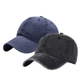 INOGIH Toddlers Baseball Hat Boys, Kids Distressed-Washed Baseball Cap Cotton Hats for 2-8 Years (18.9"-20.5"/2-8Yeras Old, Navy+Black 2 Pcs)