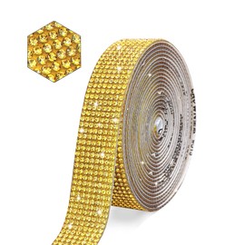 Self Adhesive Crystal Rhinestone Strips Diamond Ribbon Bling Gemstone Sticker Rhinestone Roll for Craft with 2 mm Rhinestone for DIY Arts Crafts,Wedding Party,Phone Decoration (Gold)
