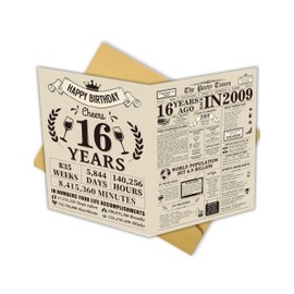 SuperShunhu Happy 16th Birthday Card for Son Daughter, Birthday Gifts for 16 Year Old Boys Girls Teen, 16th Birthday Decoration for Granddaughter Grandson, Back in 2009 Birthday Card