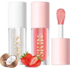 Balsamo Labios, Lifter Gloss Aceite Labial Plumping 2 Packs Aceite Labia Hidratante Brillo de Labios Extracto de Frutas Bálsamo Labial Hidratante y Tinte para Labios Secos (Fresa+Coco)