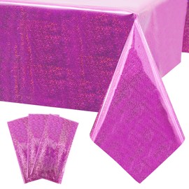 3 Count Iridescent Plastic Tablecloths 54*108 inch Shiny Disposable Laser Rectangle Table Covers Holographic Foil Tablecloth Iridescent Party Decoration Birthday Bridal Wedding Christmas (Pink)