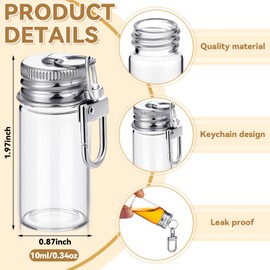Weysat 36 Pcs 10ml Small Glass Bottle Keychain Bulk Mini Seasoning Bottles Keychain with Aluminum Lid Tiny Glass Wishing Jars Message Potion Bottles for DIY Wedding Favors Home Crafts Travel Gifts