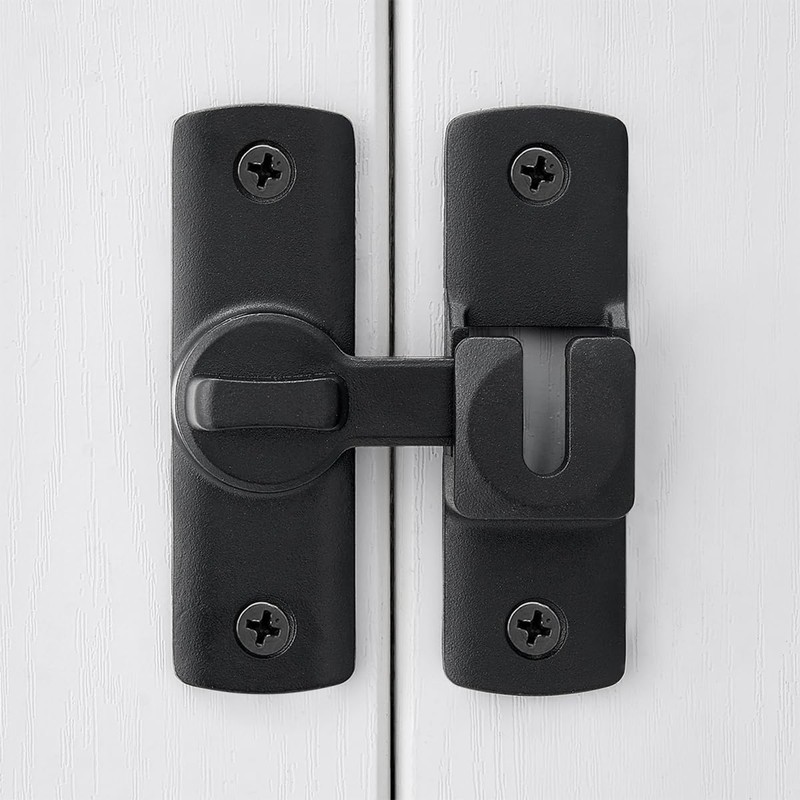 INIRET 2 Packs Black Barn Door Latches,90/180 Degree Gate Lock,Aluminum