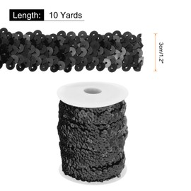 MECCANIXITY 10 Yards 1.2 Inch Elastic Sequins Trim 3 Row Flat Sequin Strip Paillette Sequins Fabric Ribbon for Crafts DIY Sequin Fringe Sewing Black