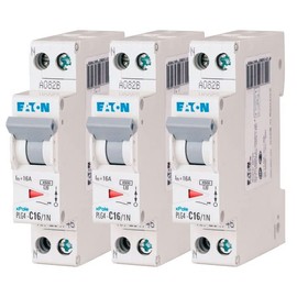 EATON 264746 PLG4-C16/1N - MODULAR DISJONCOR PH/N - White - Grey Handle - 1P+N / 16A - C CURVE - Screw Connection - 3 Circuit Breakers