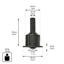 WAGNER Award-winning table pull-out roller retractable for extending tables - wheel diameter 27 mm, depth 75 mm, height 6 mm, soft running surface, light spring, load capacity 22 kg - 01008801
