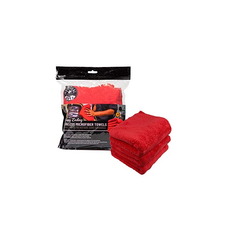 Chemical Guys Toalla de Microfibra sin Bordes, roja, 16" x
