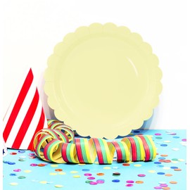 HEIPINIUYE 25 Pieces Yellow Paper Plates 7 Inch Yellow Scalloped Plates Disposable Dinner Plate for Wedding Baby Shower Birthday Party Dessert Plate