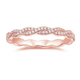 TIGRADE Engagement Ring Cubic Zirconia Twisted Ribbons of Pave-Set Eternity Wedding Band for Women Size 4-12 (Rose Gold, 6)